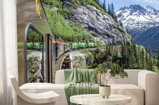 Fototapeta: Pociąg na stromym zboczu alaski