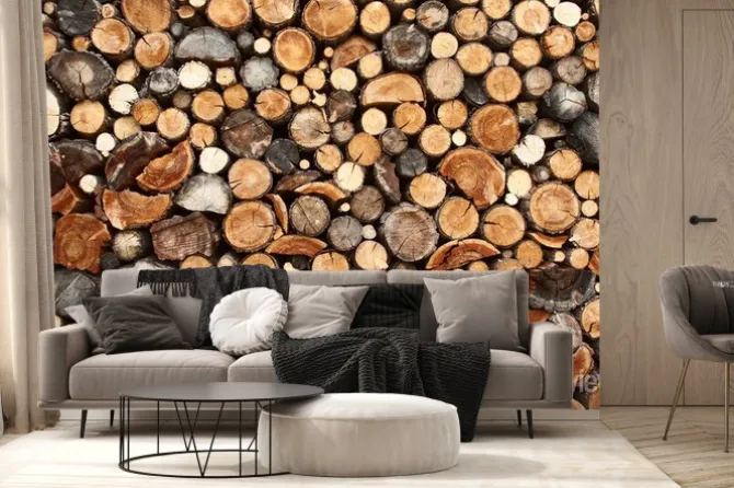 Fototapeta: Pocięte pnie drewna na opał