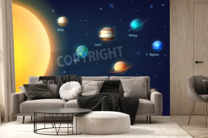 Fototapeta: Podpisane planety wokół słońca