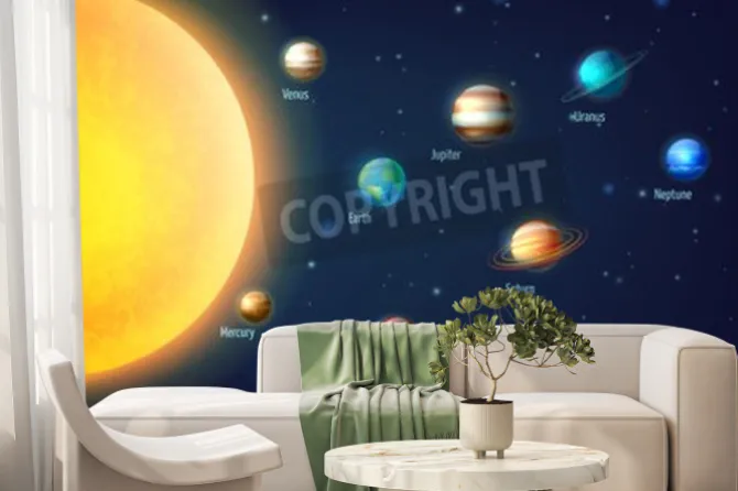 Fototapeta: Podpisane planety wokół słońca