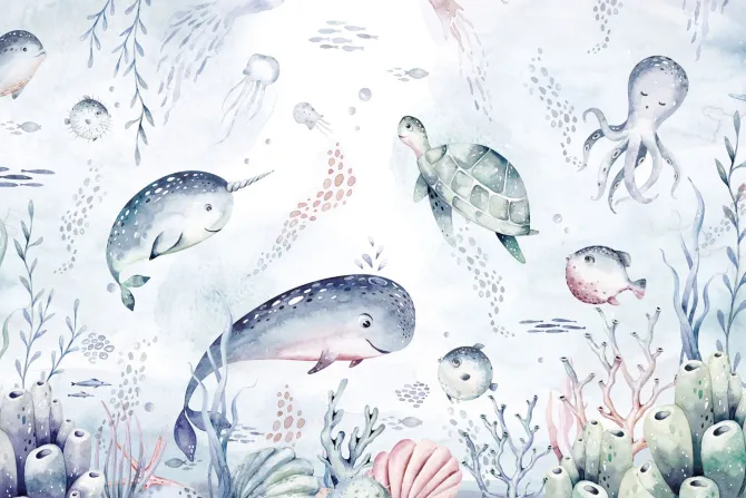 Fototapeta: Podwodny świat i rośliny akwarela