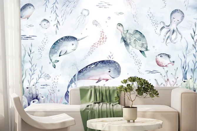 Fototapeta: Podwodny świat i rośliny akwarela