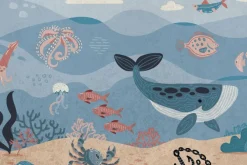 Fototapeta: Podwodny świat z morskimi zwierzętami bajkowy wzór dla dzieci