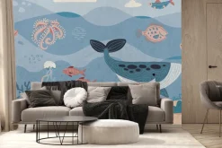 Fototapeta: Podwodny świat z morskimi zwierzętami bajkowy wzór dla dzieci