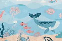 Fototapeta: Podwodny świat z morskimi zwierzętami bajkowy wzór dla dzieci
