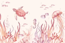 Fototapeta: Podwodny świat z morskimi zwierzętami akwarela dziecięca ilustracja