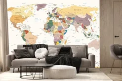Fototapeta: Polityczna mapa świata w kolorach retro z nazwami państw