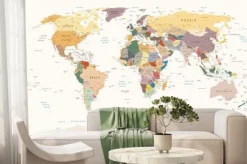 Fototapeta: Polityczna mapa świata w kolorach retro z nazwami państw