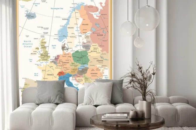 Fototapeta: Polityczna mapa europy kolorach retro