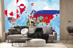 Fototapeta: Polityczna mapa świata z flagami państw
