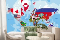 Fototapeta: Polityczna mapa świata z flagami państw