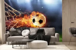 Fototapeta: Płonąca piłka w bramce na stadionie