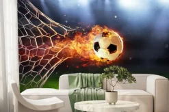 Fototapeta: Płonąca piłka w bramce na stadionie