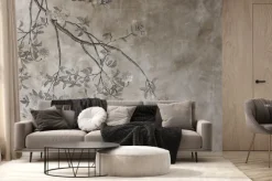 Fototapeta: Popękane betonowe tło ściany vintage z gałęzią