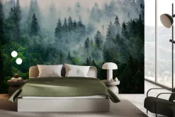 Fototapeta: Poranna mgła nad gęstym lasem