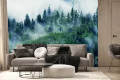 Fototapeta: Poranna mgła w gęstym lesie jodłowym w górach