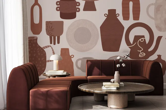 Fototapeta: Porcelanowe dzbanki z talerzami i kubkami