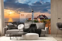 Fototapeta: Portland head light at sunrise in maine, new england, usa.