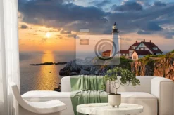 Fototapeta: Portland head light at sunrise in maine, new england, usa.