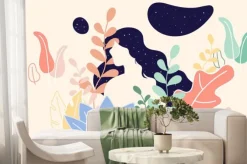 Fototapeta: Portrait of a woman and tree backgroun the night, brighter stars.