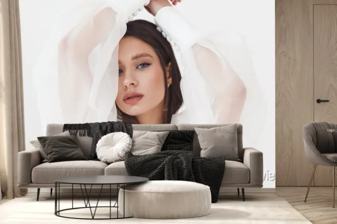 Fototapeta: Portrait of elegant beautiful bride wearing fashion wedding dress.