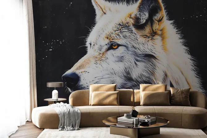 Fototapeta: Portret dorosłego wilka na ciemnym tle