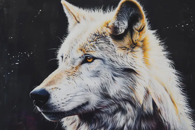 Fototapeta: Portret dorosłego wilka na ciemnym tle