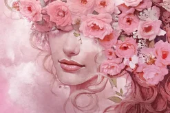 Fototapeta: Portret kobiecej twarzy wśród kwiatów w akwarelowym stylu