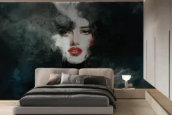 Fototapeta: Portret kobiety z czerwonymi ustami w czerni