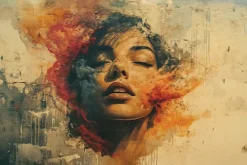 Fototapeta: Portret kobiety w akwareli na murze