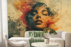 Fototapeta: Portret kobiety w akwareli na murze