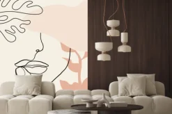 Fototapeta: Portret kobiety w stylu line art z różowymi motywami