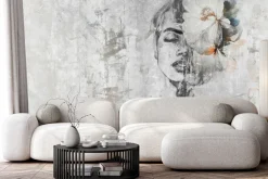 Fototapeta: Portret kobiety z kwiatem na betonie