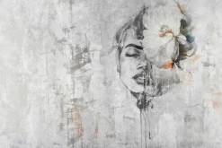Fototapeta: Portret kobiety z kwiatem na betonie