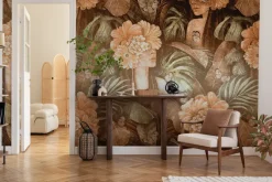 Fototapeta: Portret kobiety z kwiatami na głowie tropikalny vintage wzór