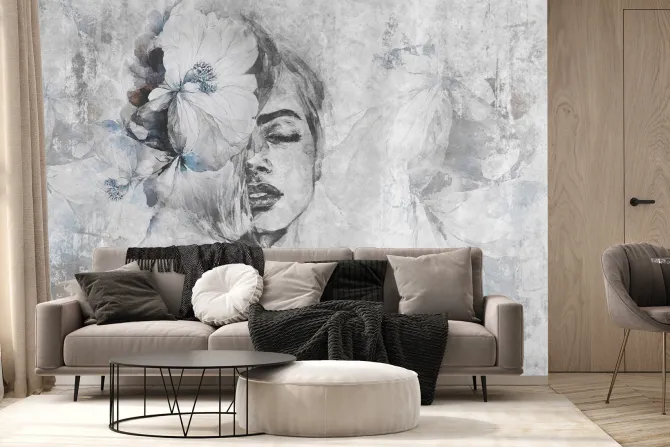 Fototapeta: Portret kobiety w artystycznym stylu z kwiatami