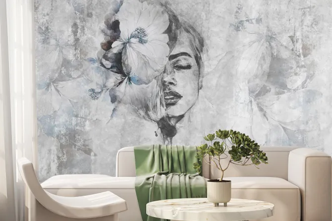 Fototapeta: Portret kobiety w artystycznym stylu z kwiatami