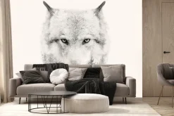 Fototapeta: Portret wilka z imitacją lasu iglastego