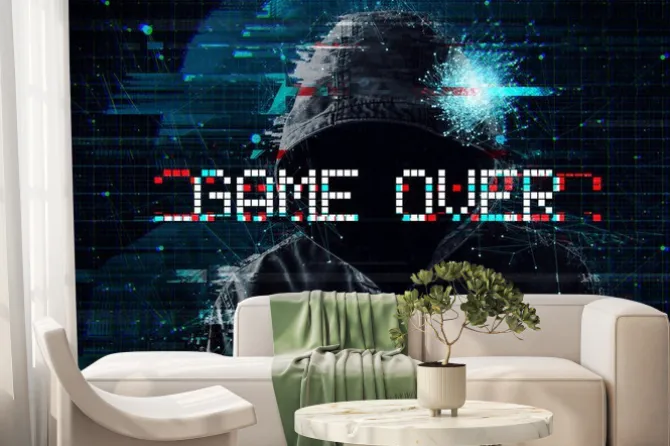 Fototapeta: Postać w kapturze z napisem game over
