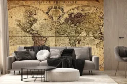 Fototapeta: Postarzana mapa świata z podziałem na półkule
