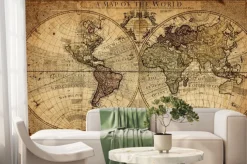 Fototapeta: Postarzana mapa świata z podziałem na półkule