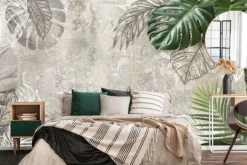 Fototapeta: Postarzane tło z tropikalnymi liśćmi