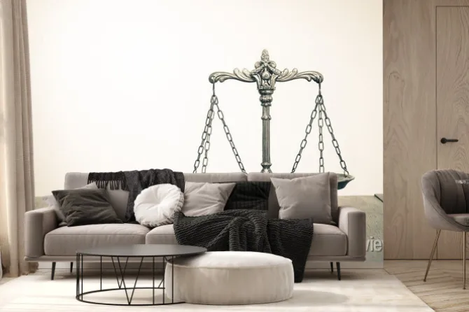 Fototapeta: Prawo wagi na stole. symbol sprawiedliwości. sepia zdjęcie