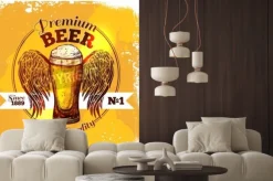 Fototapeta: Premium znak jakości piwa z szkic szklance napoju z ornamentem