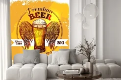 Fototapeta: Premium znak jakości piwa z szkic szklance napoju z ornamentem