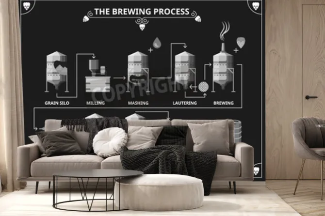 Fototapeta: Proces warzenia piwa. wektor piwo produkcja infografika zestaw.