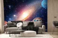 Fototapeta: Przestrzeń galaktyczna z planetami i drogą mleczną