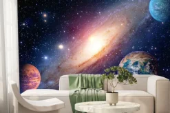 Fototapeta: Przestrzeń galaktyczna z planetami i drogą mleczną