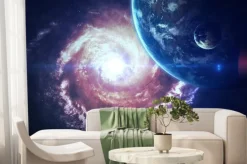 Fototapeta: Przestrzeń kosmiczna z galaktyką spiralną i planetami