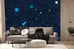 Fototapeta: Przestrzeń płaski tło z planet i gwiazd